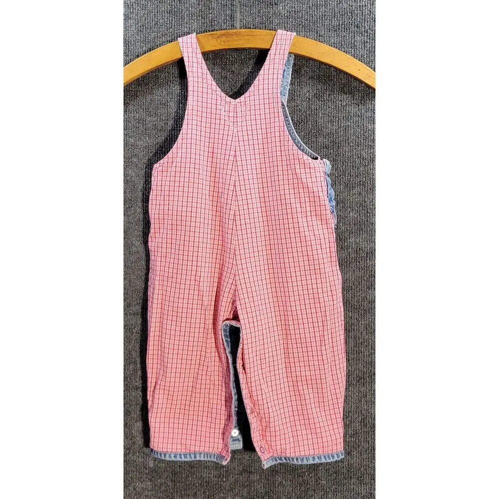 Oshkosh Girls Lined Overalls 12 Months Pink Checkered Lining 100% Cotton